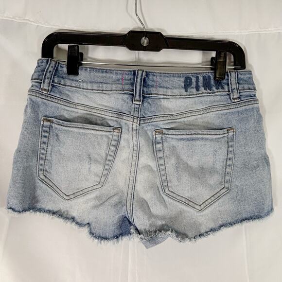 PINK VS Frayed Hem Denim Shorts Size 4/W30 Blue Wash - Picture 2 of 4